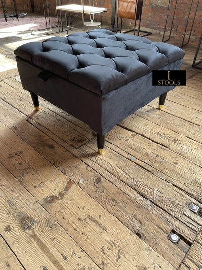 Square Coffee Table Ottoman Storage | Black Pouffe Footstool - ISTOOLS