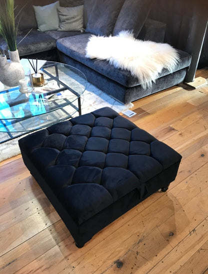 Square Coffee Table Ottoman Storage | Black Pouffe Footstool - ISTOOLS