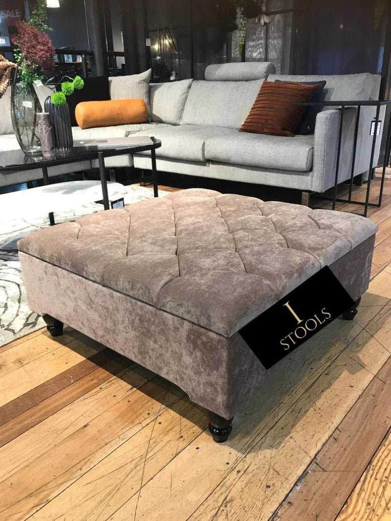 Square Coffee Table Ottoman Storage | Brown Chesterfield Footstool - ISTOOLS