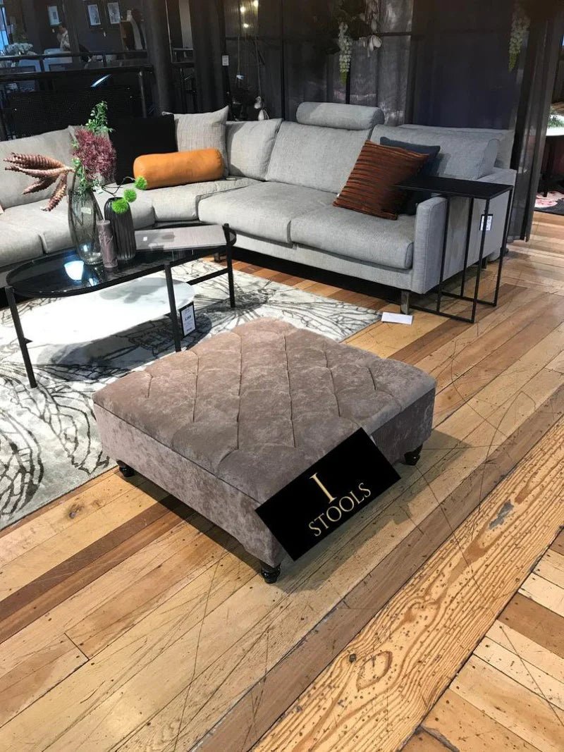 Square Coffee Table Ottoman Storage | Brown Chesterfield Footstool - ISTOOLS