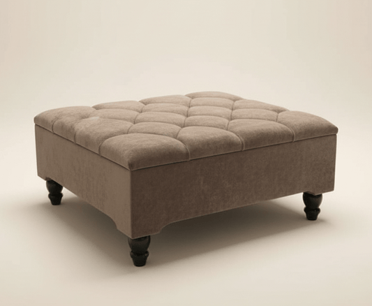 Square Coffee Table Ottoman Storage | Brown Chesterfield Footstool - ISTOOLS