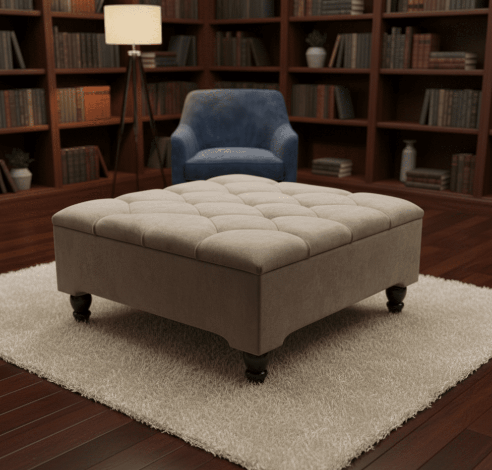 Brown Chesterfield ottoman coffee table with hidden storage UK - ISTOOLS