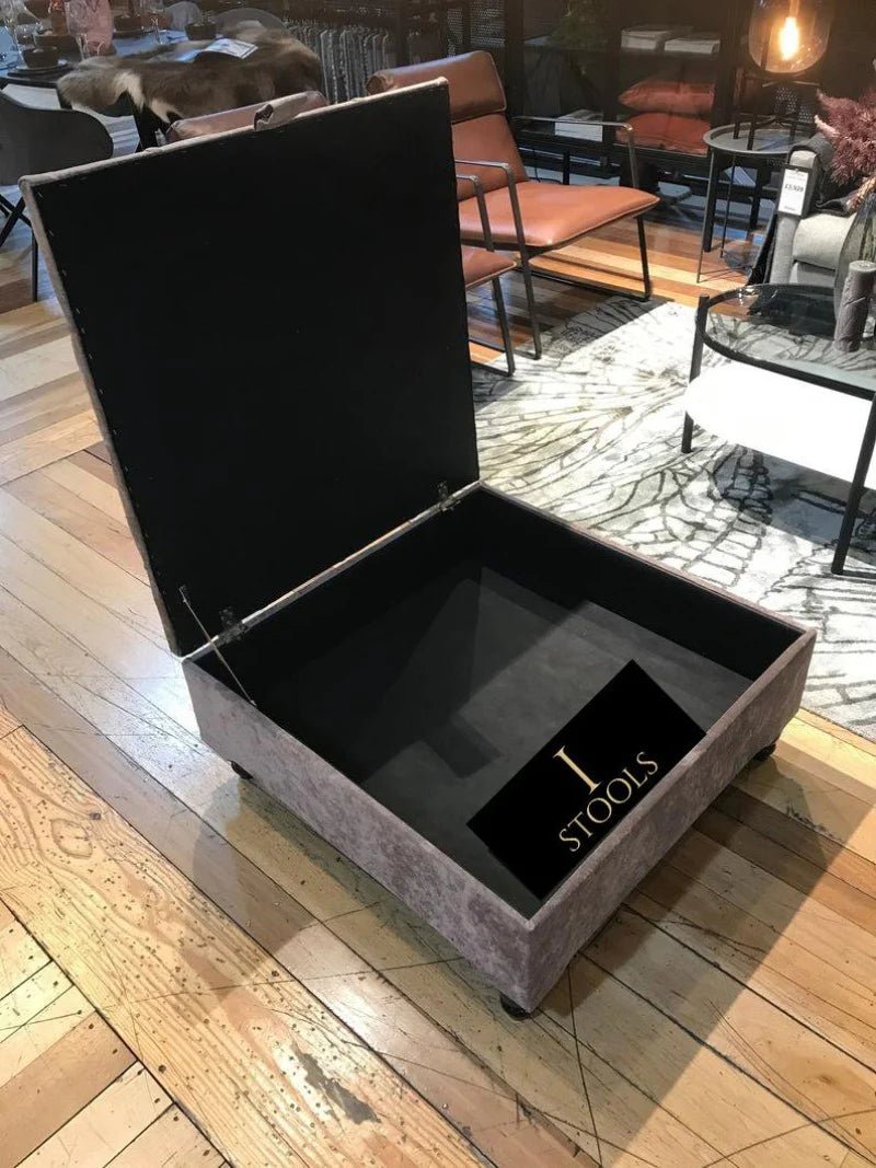 Square Coffee Table Ottoman Storage | Brown Chesterfield Footstool - ISTOOLS