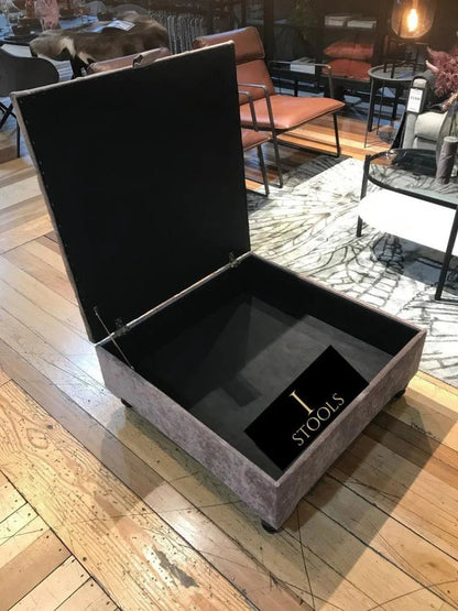 Square Coffee Table Ottoman Storage | Brown Chesterfield Footstool - ISTOOLS