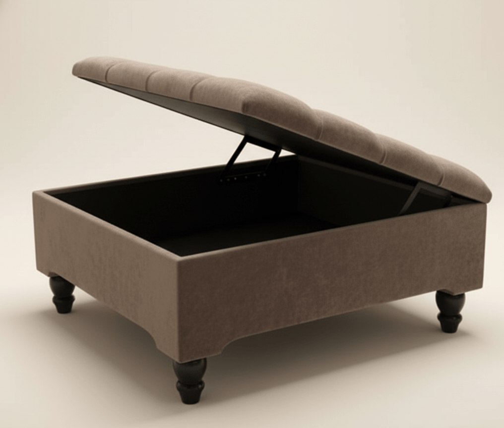 Square Coffee Table Ottoman Storage | Brown Chesterfield Footstool - ISTOOLS