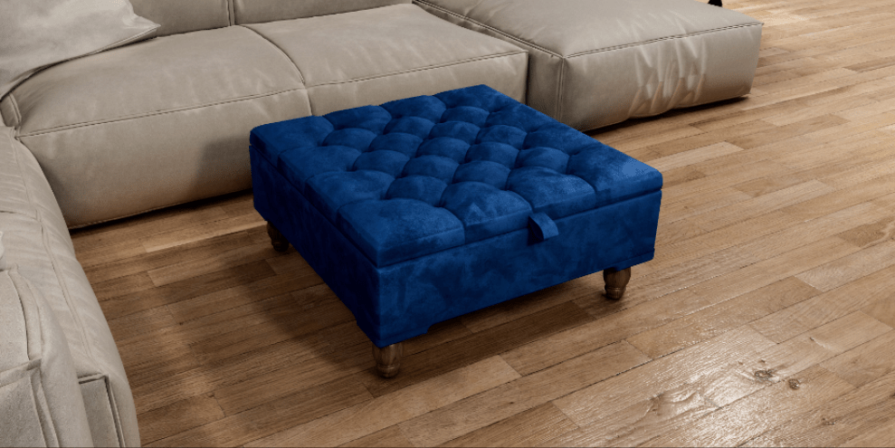 Square Coffee Table Ottoman Storage | Large Blue Velvet Footstool - ISTOOLS