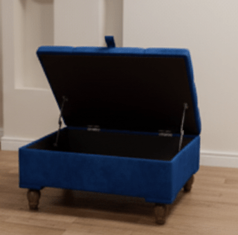 Square Coffee Table Ottoman Storage | Large Blue Velvet Footstool - ISTOOLS