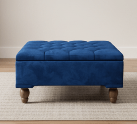 Square Coffee Table Ottoman Storage | Large Blue Velvet Footstool - ISTOOLS