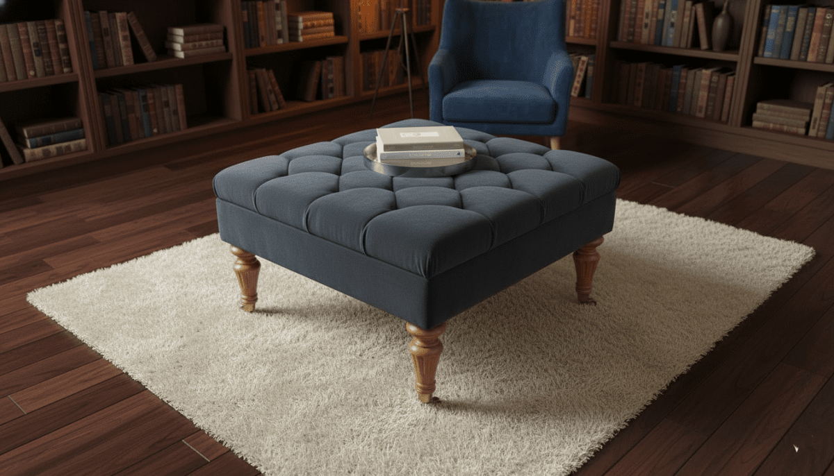 Square Dark Grey Ottoman with Storage – Velvet Button Tufted Pouffe for Living Room & Bedroom” - ISTOOLS