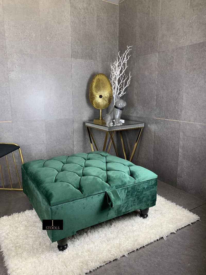 Square Green Chesterfield Square Ottoman Storage Green Velvet