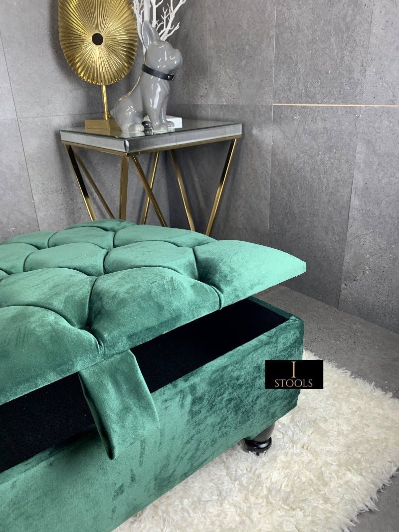 Square Green Chesterfield Square Ottoman Storage | Green Velvet Ottoman Foot Stool UK - ISTOOLS