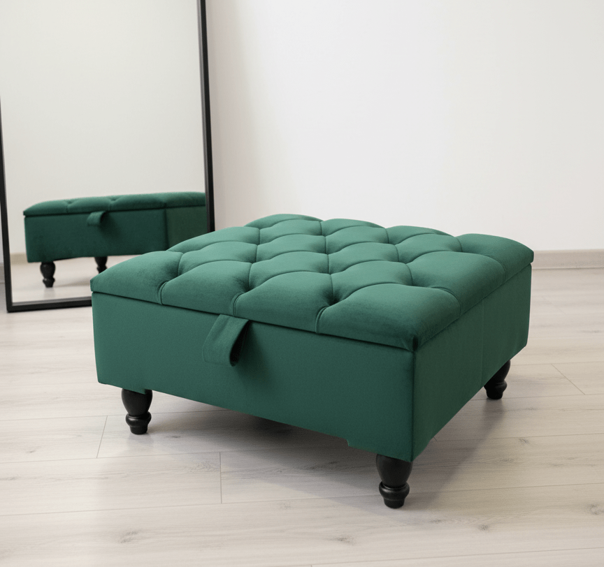 Luxury green velvet ottoman footstool with hidden storage UK - ISTOOLS