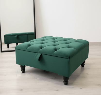 Luxury green velvet ottoman footstool with hidden storage UK - ISTOOLS
