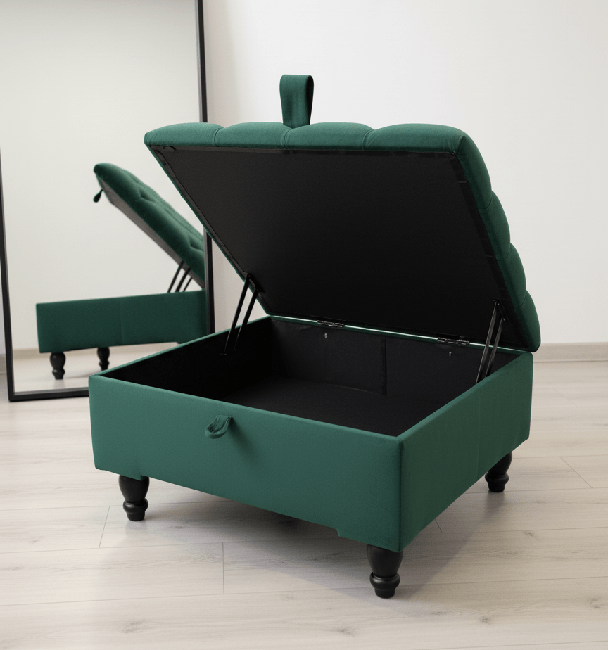 Square Green Chesterfield Square Ottoman Storage | Green Velvet Ottoman Foot Stool UK - ISTOOLS