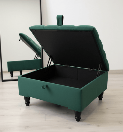 Square Green Chesterfield Square Ottoman Storage | Green Velvet Ottoman Foot Stool UK - ISTOOLS