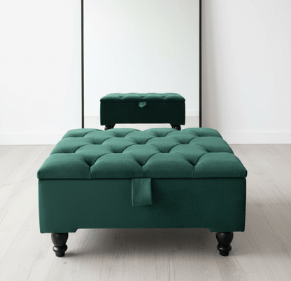 Square Green Chesterfield Square Ottoman Storage | Green Velvet Ottoman Foot Stool UK - ISTOOLS