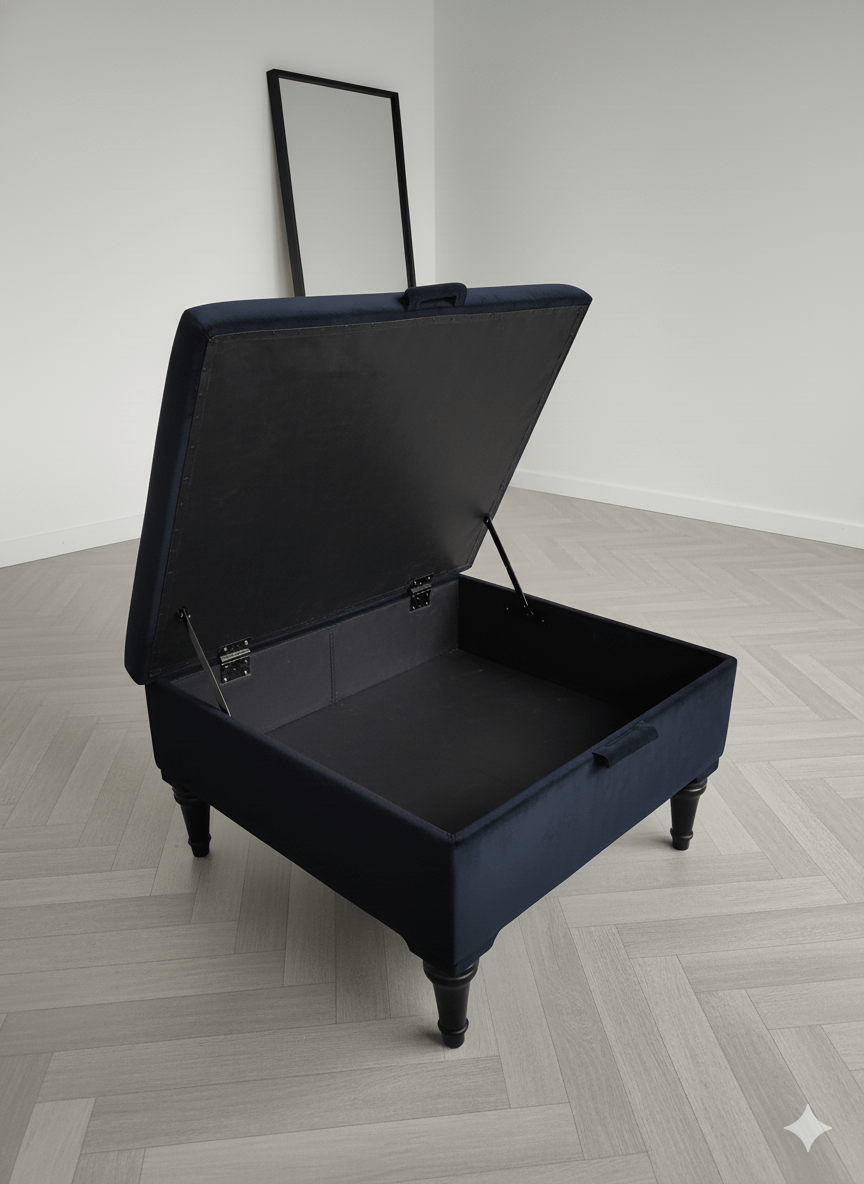 Square Labrador premium embroidered black velvet soft luxurious storage coffee table - ISTOOLS