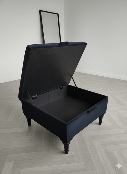 Square Labrador premium embroidered black velvet soft luxurious storage coffee table - ISTOOLS