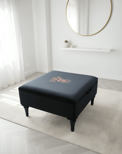 Square Labrador premium embroidered black velvet soft luxurious storage coffee table - ISTOOLS