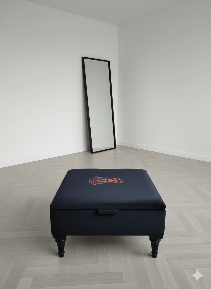 Square Labrador premium embroidered black velvet soft luxurious storage coffee table - ISTOOLS