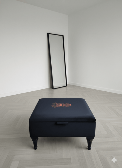 Square Labrador premium embroidered black velvet soft luxurious storage coffee table - ISTOOLS