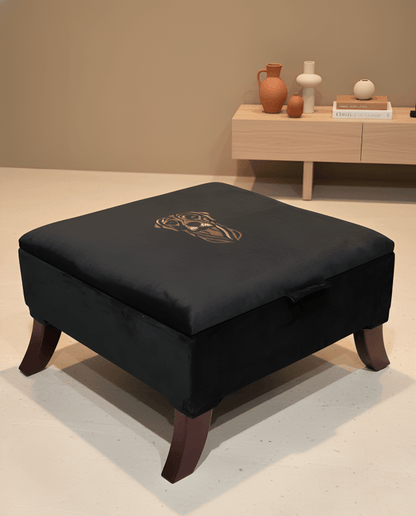 Square Labrador premium embroidered black velvet soft luxurious storage coffee table - ISTOOLS