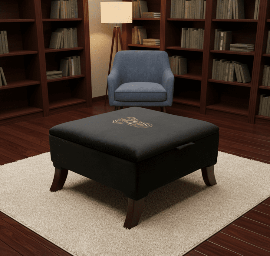 Square Labrador embroidered black velvet storage coffee table for UK homes - ISTOOLS