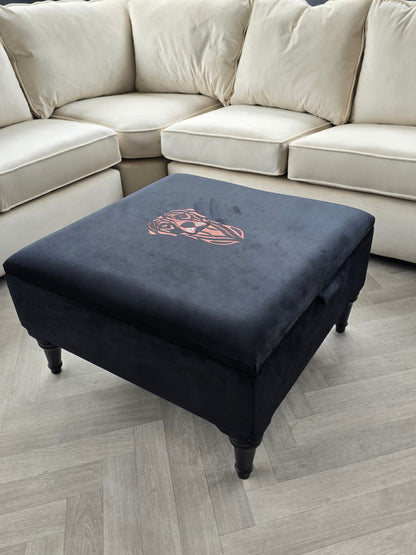 Square Labrador premium embroidered black velvet soft luxurious storage coffee table - ISTOOLS