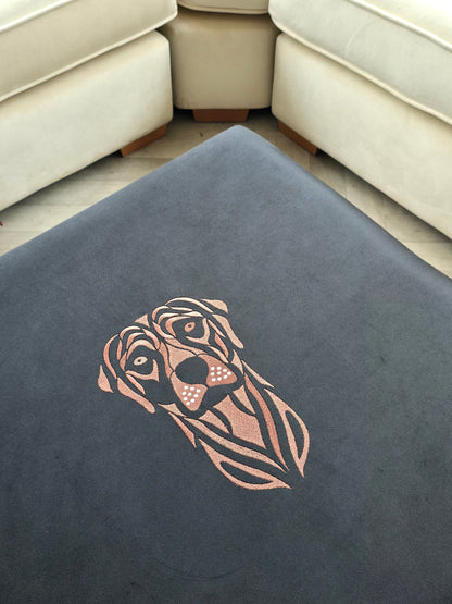 Square Labrador premium embroidered black velvet soft luxurious storage coffee table - ISTOOLS