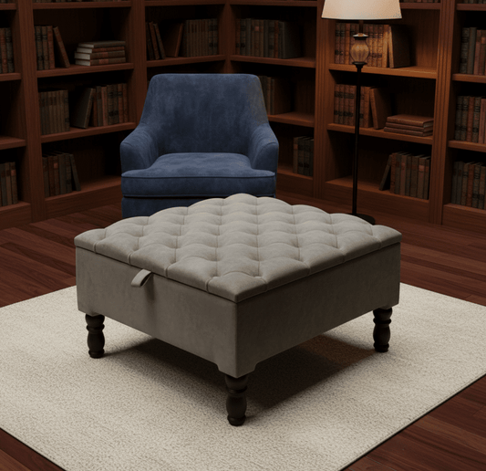 Square storage ottoman bench with soft fabric and hidden storage – UK living room furniture - ISTOOLS