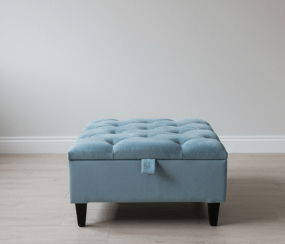 Square Ottoman Storage | Blue Velvet Chesterfield Footstool Or Coffee Table - ISTOOLS