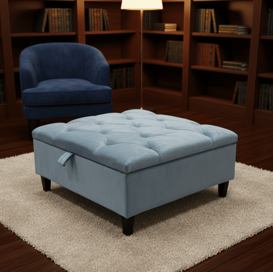Square Ottoman Storage | Blue Velvet Chesterfield Footstool Or Coffee Table - ISTOOLS