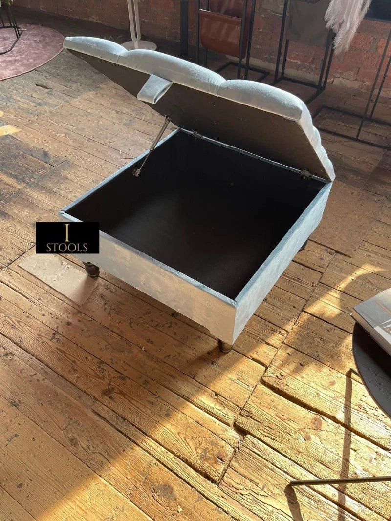 Square Ottoman Storage | Blue Velvet Chesterfield Footstool Or Coffee Table - ISTOOLS