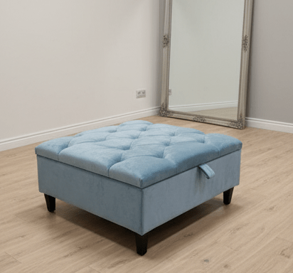 Square Ottoman Storage | Blue Velvet Chesterfield Footstool Or Coffee Table - ISTOOLS