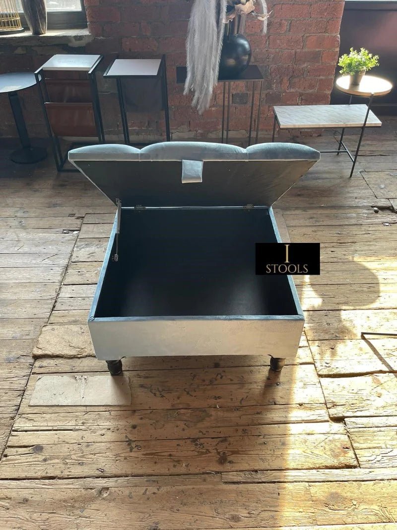 Square Ottoman Storage | Blue Velvet Chesterfield Footstool Or Coffee Table - ISTOOLS