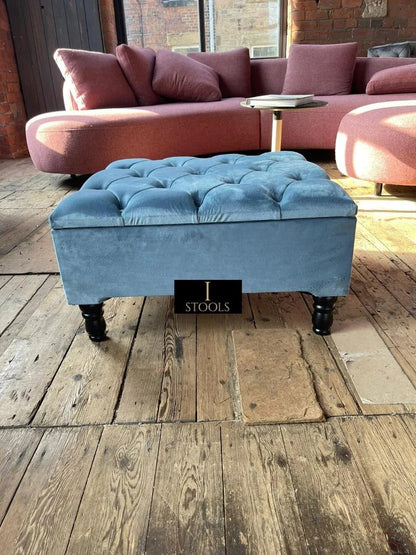 Square Ottoman Storage | Blue Velvet Chesterfield Footstool Or Coffee Table - ISTOOLS