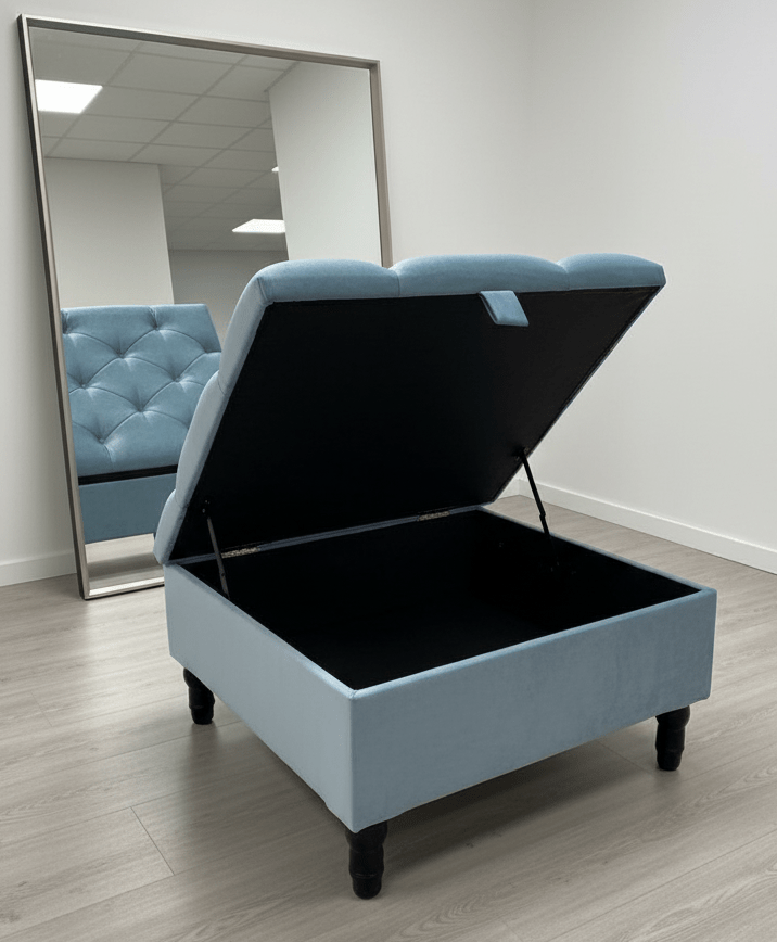 Square Ottoman Storage | Blue Velvet Chesterfield Footstool Or Coffee Table - ISTOOLS