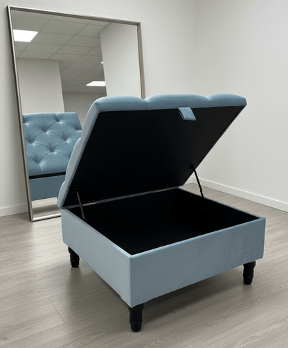 Square Ottoman Storage | Blue Velvet Chesterfield Footstool Or Coffee Table - ISTOOLS