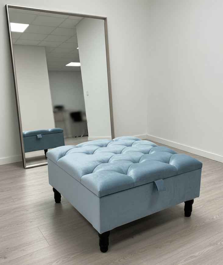 Square Ottoman Storage | Blue Velvet Chesterfield Footstool Or Coffee Table - ISTOOLS