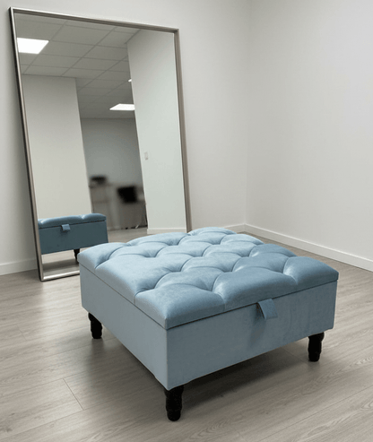 Square Ottoman Storage | Blue Velvet Chesterfield Footstool Or Coffee Table - ISTOOLS