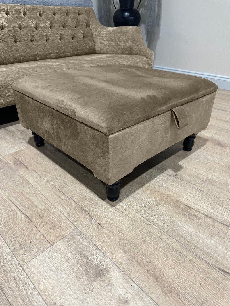 Square Plain Lid Coffee Table Ottoman Storage | Large Velvet Footrest - ISTOOLS