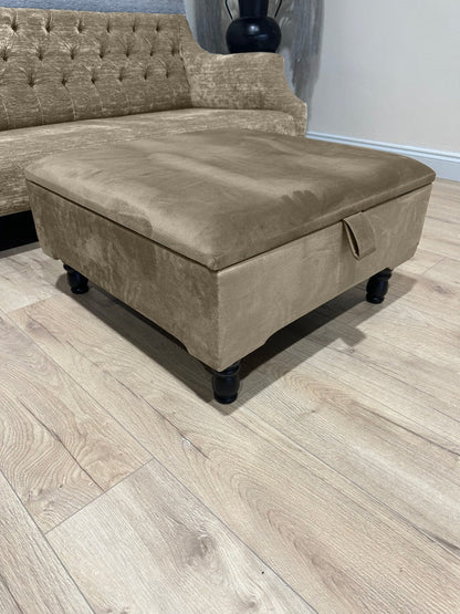 Square Plain Lid Coffee Table Ottoman Storage | Large Velvet Footrest - ISTOOLS