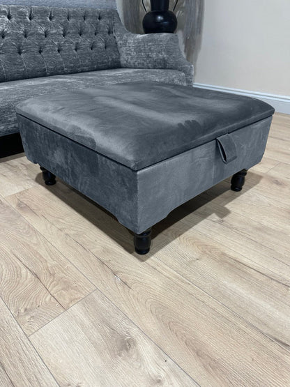 Square Plain Lid Coffee Table Ottoman Storage | Large Velvet Footrest - ISTOOLS