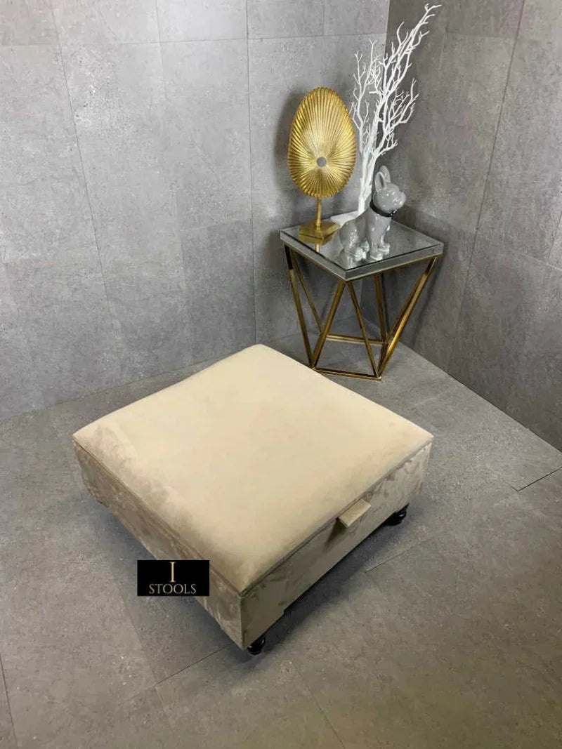 Square Plain Lid Coffee Table Ottoman Storage | Large Velvet Footrest - ISTOOLS