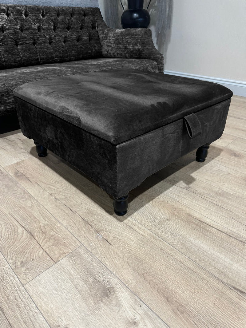 Square Plain Lid Coffee Table Ottoman Storage | Large Velvet Footrest - ISTOOLS