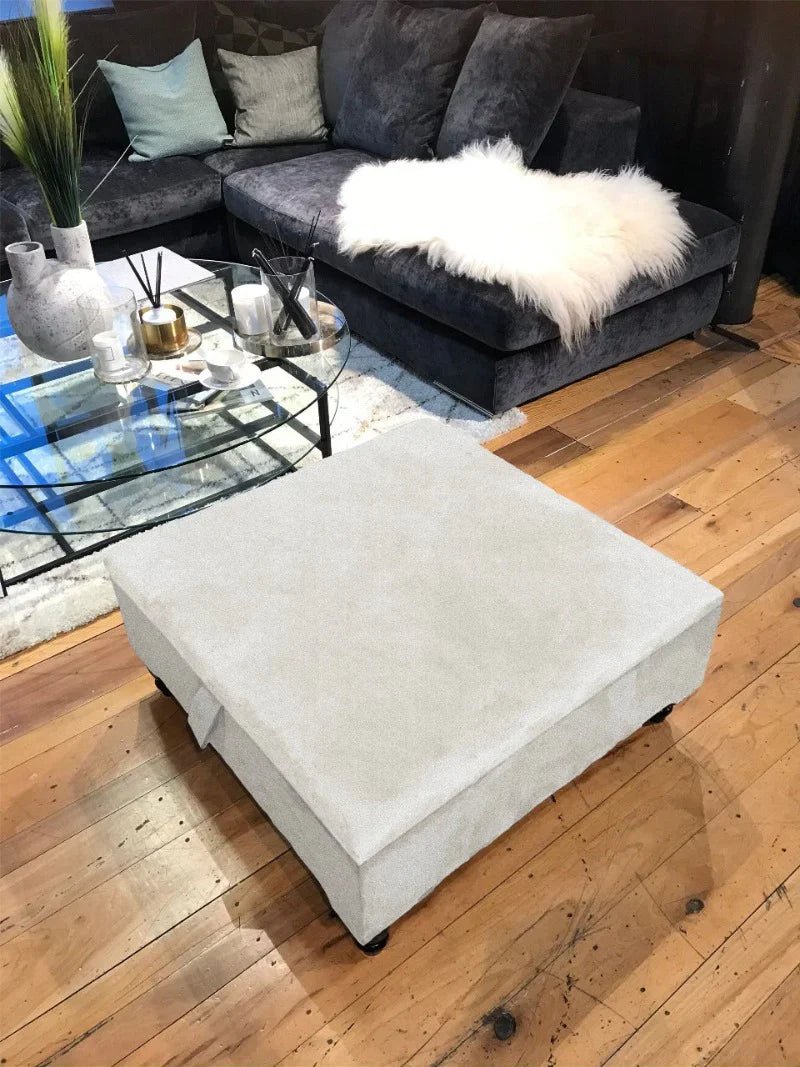 Square Plain Lid Coffee Table Ottoman Storage | Large Velvet Footrest - ISTOOLS