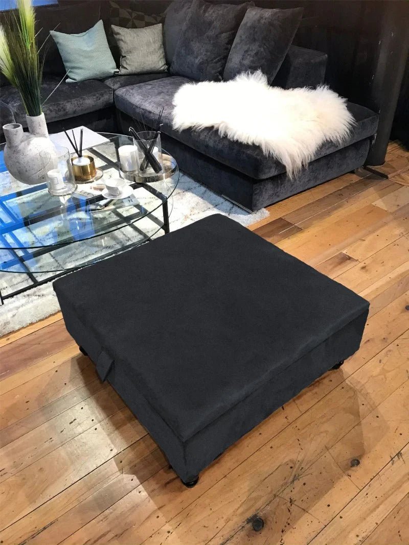 Square Plain Lid Coffee Table Ottoman Storage | Large Velvet Footrest - ISTOOLS