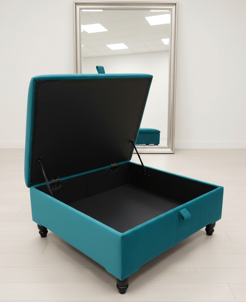 Square Plain Lid Coffee Table Ottoman Storage | Large Velvet Footrest - ISTOOLS