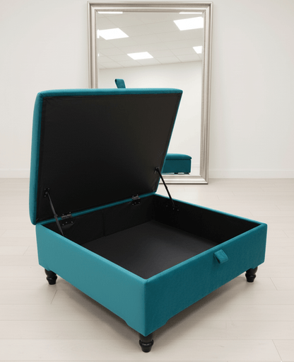 Square Plain Lid Coffee Table Ottoman Storage | Large Velvet Footrest - ISTOOLS