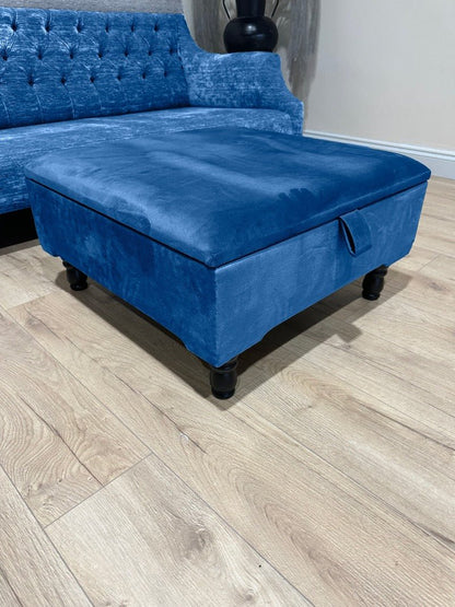 Square Plain Lid Coffee Table Ottoman Storage | Large Velvet Footrest - ISTOOLS